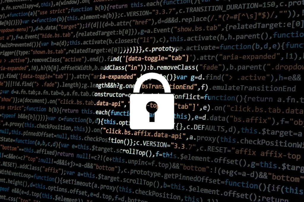 Security padlock overlaying coding